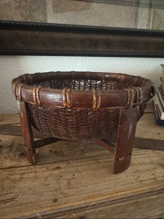 Other - Handwoven Brown Rattan Bowl Basket - Rustic Home Accents